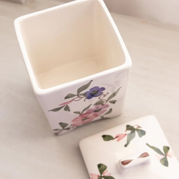 Jay Willfred Andrea by Sadek Square White Floral Ceramic Lidded Canister - Picture 7 of 7